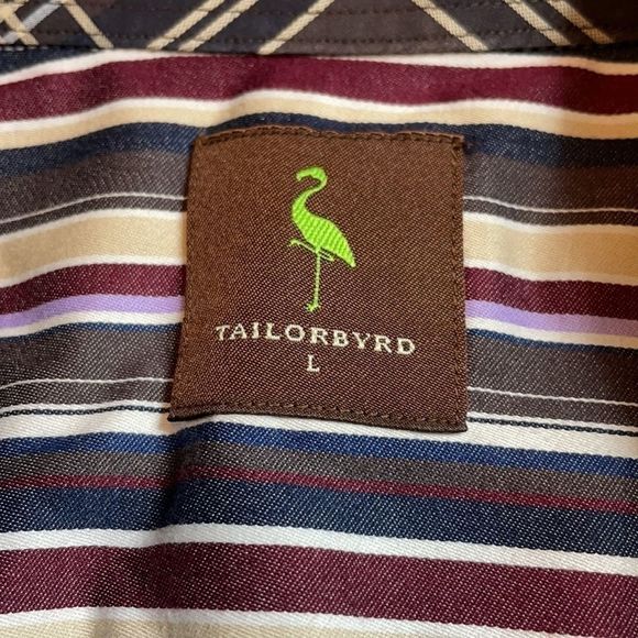 TAILORBYRD LONG SLEEVE BUSINESS DRESS DARK STRIPES LARGE 100% COTTON  ULTRA SOFT - Picture 5 of 6